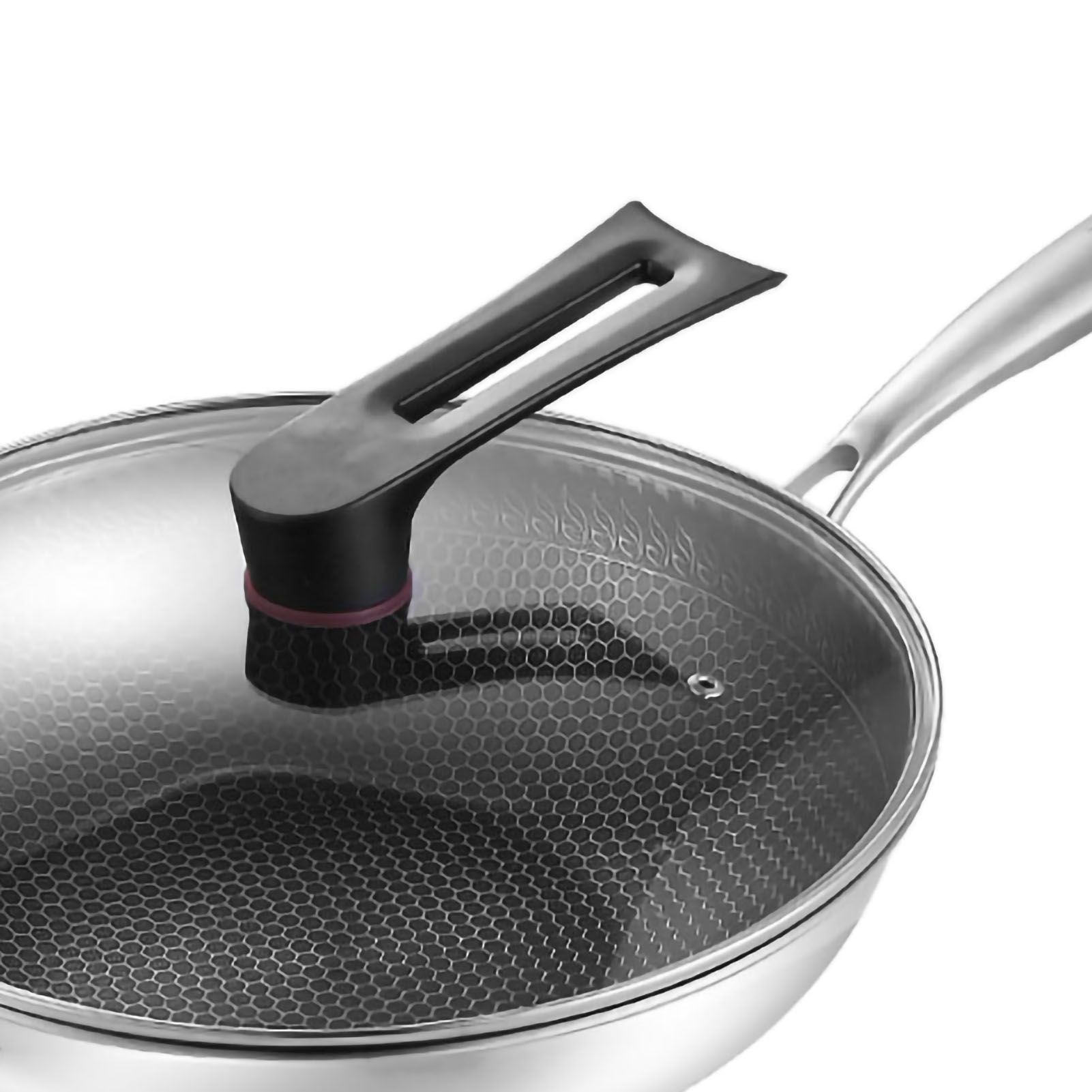Edelstahl-wokpfanne, Doppelseitig, Wabenförmig, 3-lagig, Verhindert Anhaften, Leicht Zu Reinigen, Wok Für Die Küche, 32 Cm / 12,6 Zoll (mit Deckel Und Griffen)