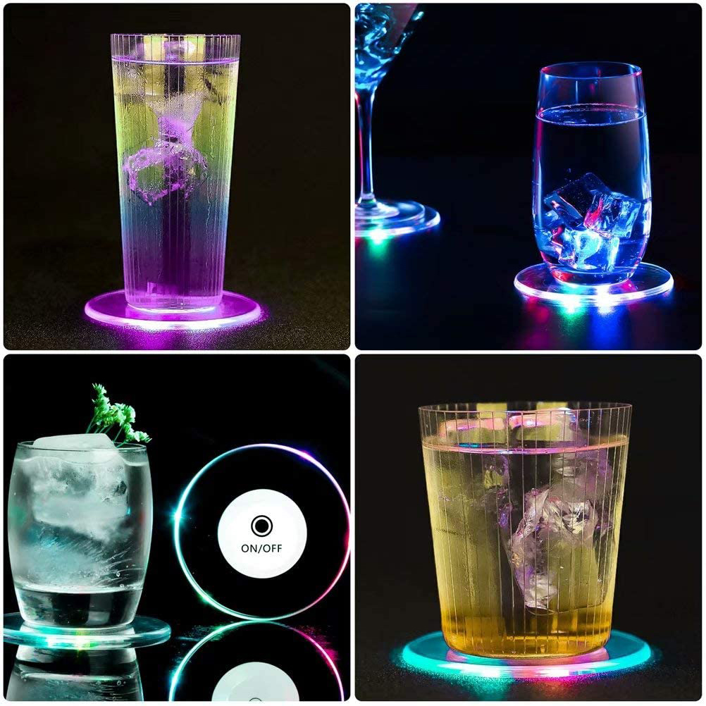 3er-set Led-licht-untersetzer Aus Acryl-kristallglas, Schlanke Cocktailgläser, Bar- Und Barkeeper-leuchtuntersetzer