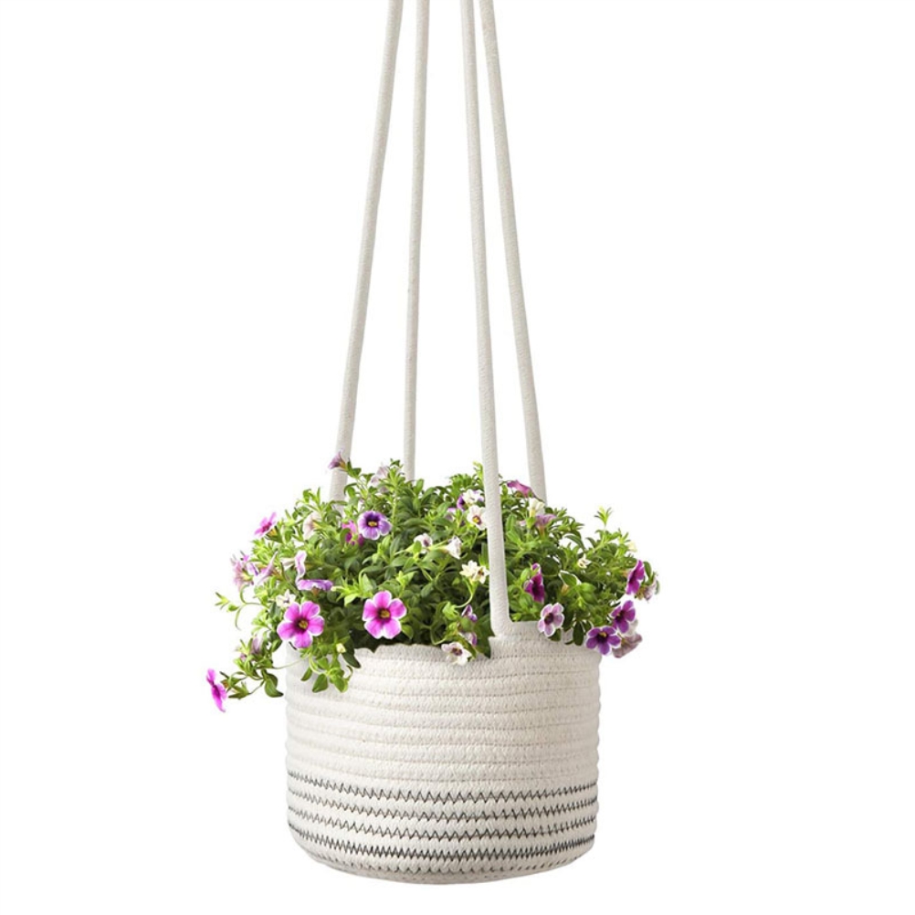 Hängender Pflanzentopfhalter, Geflochtener Pflanzenkorb, Indoor-blumentopfhalter, Hängendes Baumwollseil, Pflanzenaufbewahrungsorganizer