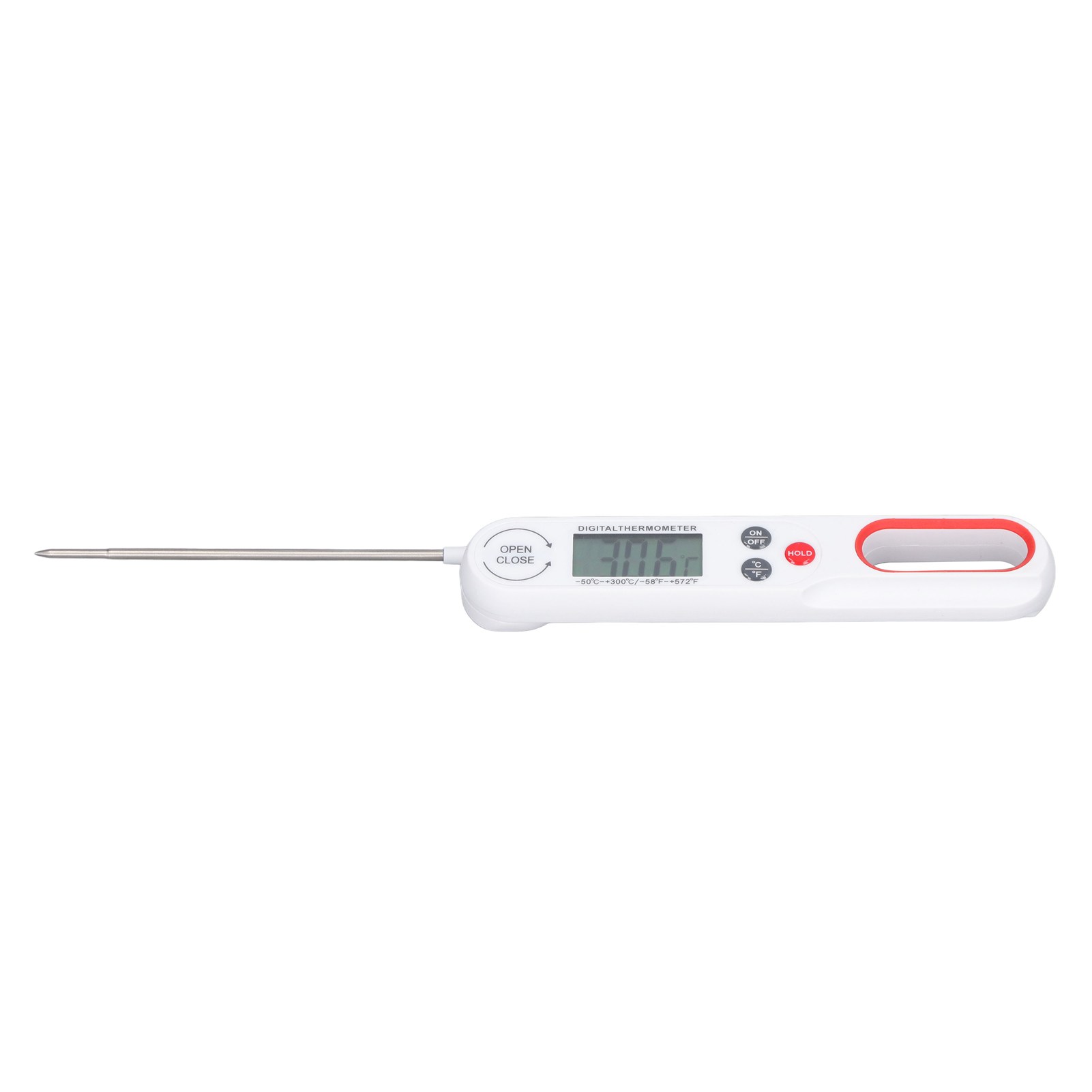 Digitales Lebensmittelthermometer, Sofort Ablesbar, Präzise, Faltbar, Mit Batterie, Weiß