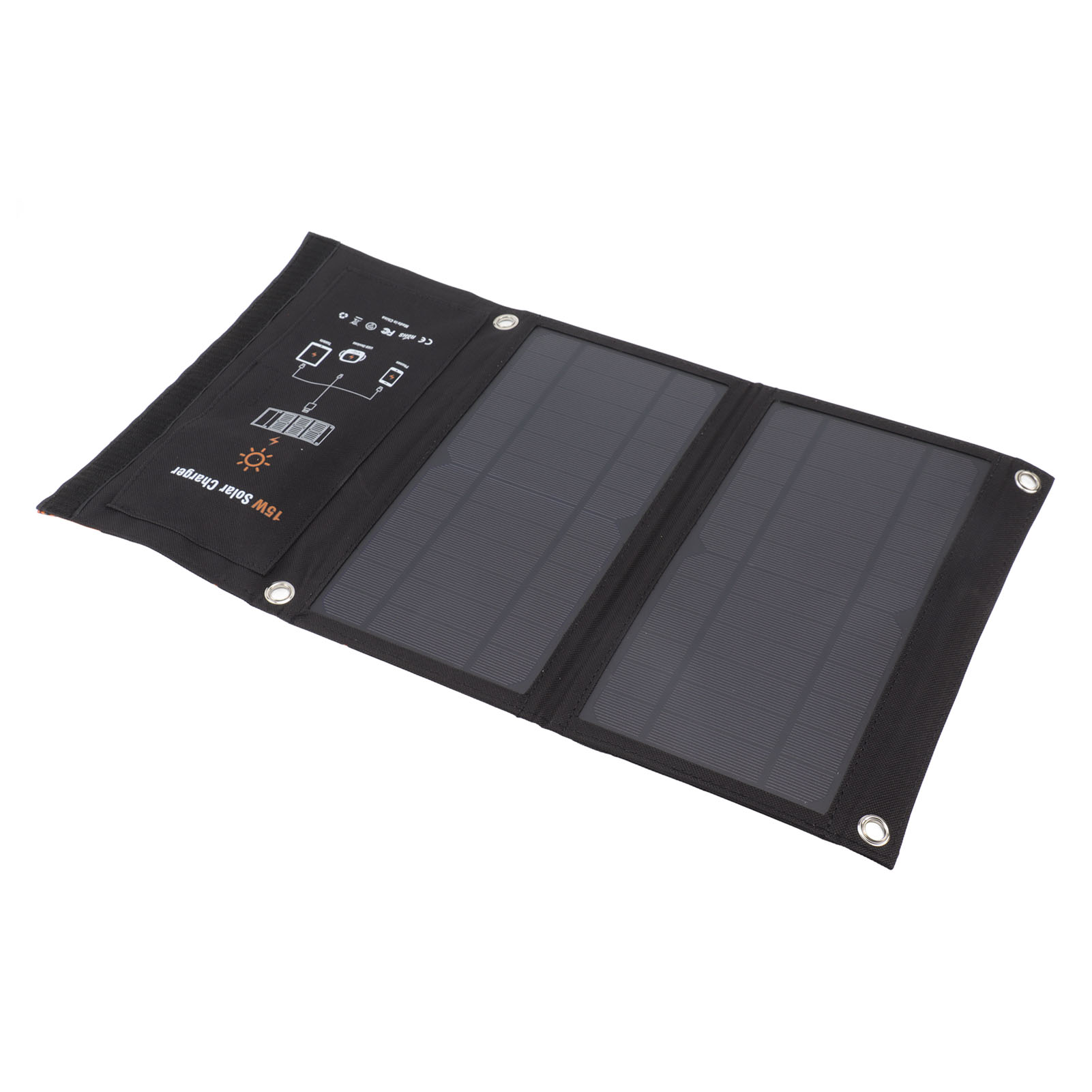 15-w-monokristallines Solarpanel-ladegerät, Faltbares Solarladegerät Mit Zwei Usb-anschlüssen, Outdoor-powerbank Für Mobiltelefone, Schwarz