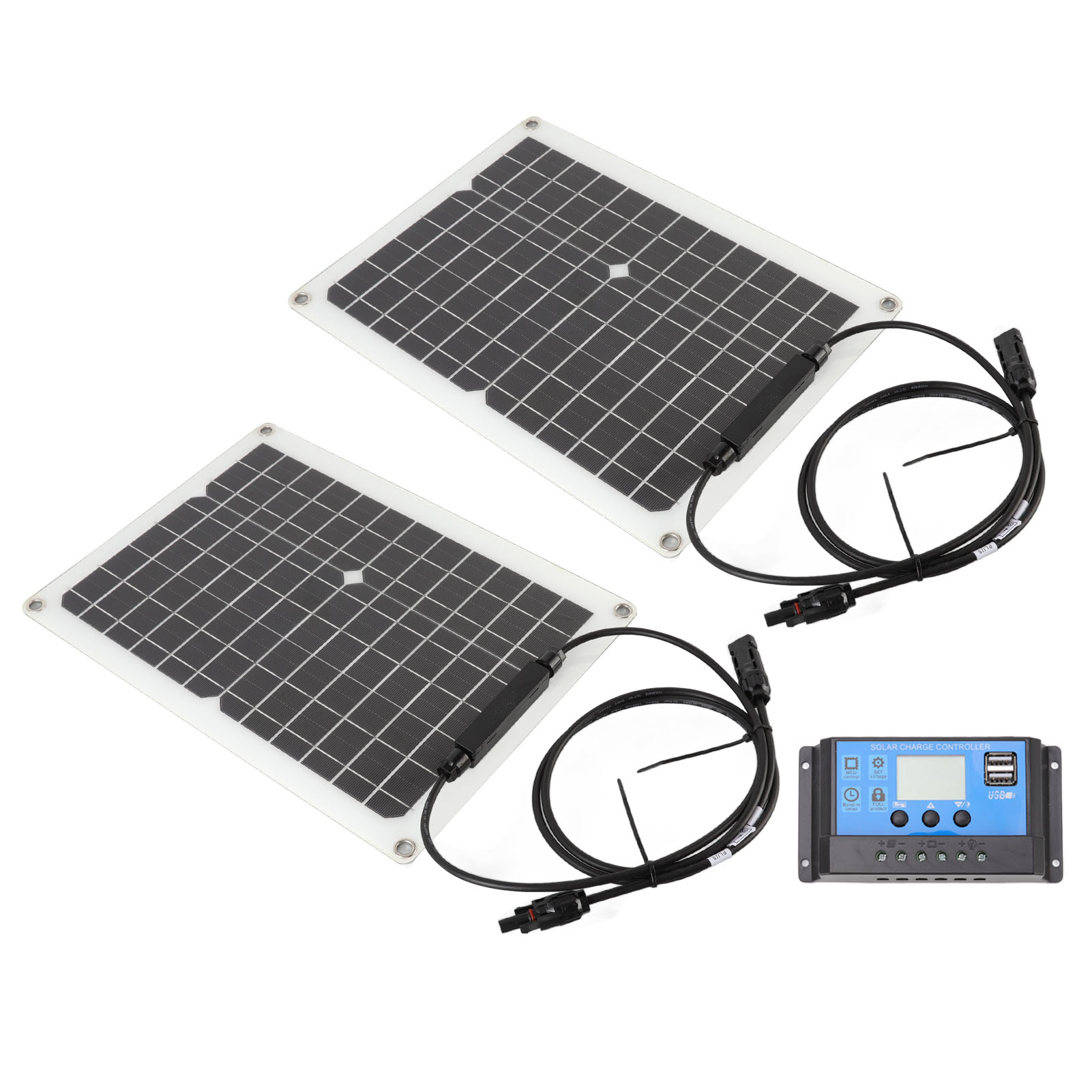 2-teiliges Solarmodul-set, 50 W Monokristallines Silizium-solarpanel Mit 10-a-laderegler Für Auto, Yacht Und Wohnmobil