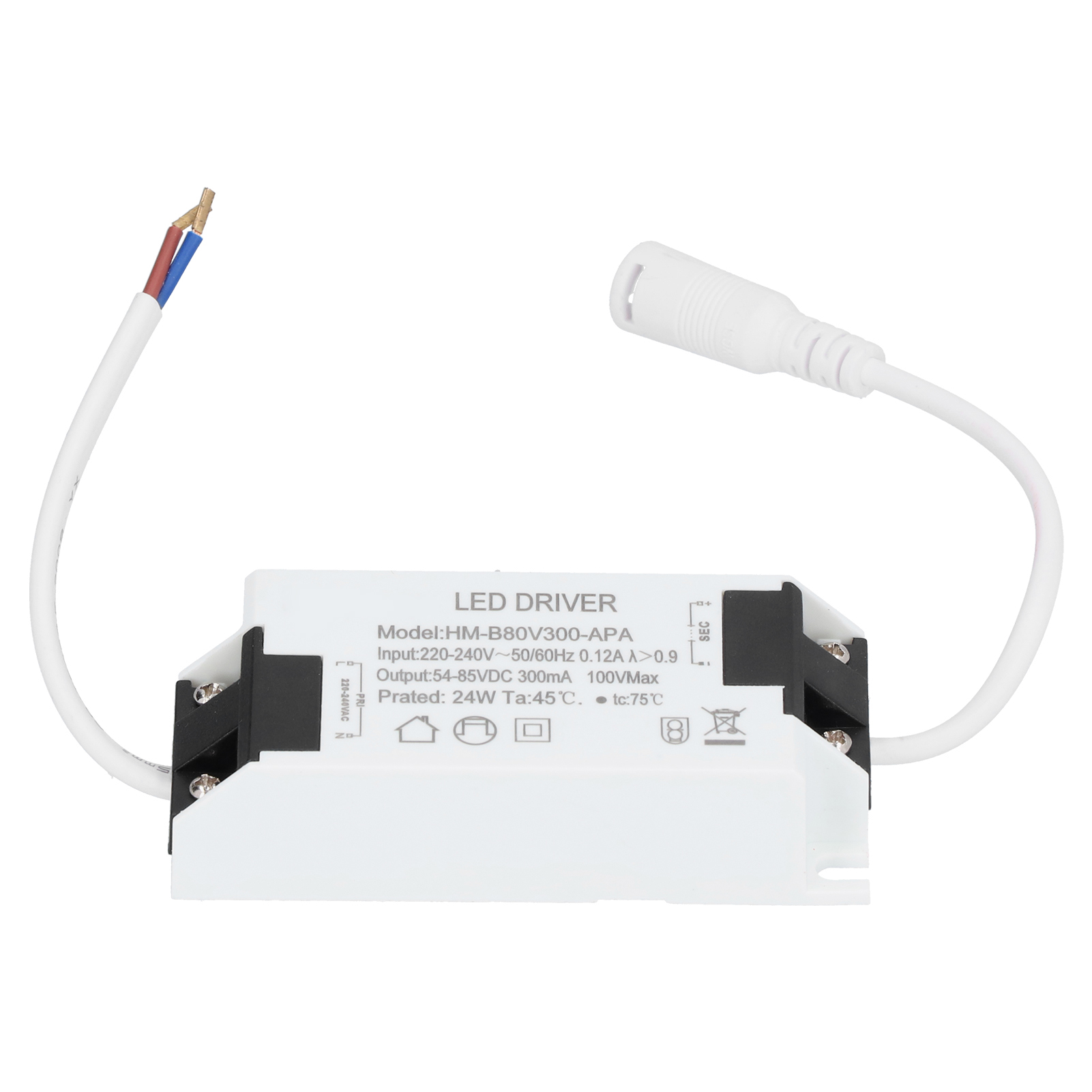 24w Led-netzteiltransformator Mit Kabel, Konstantstrom 300ma, Eingang Ac220-240v, Ausgang Dc54-85v, Wasserdichter Treiber.