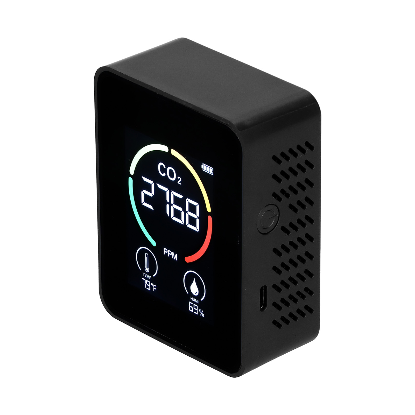Wiederaufladbarer Usb-co₂-detektor, Halbleitersensor, Lcd-display Für Temperatur Und Luftfeuchtigkeit, Raumluftqualitätsmonitor, Schwarz