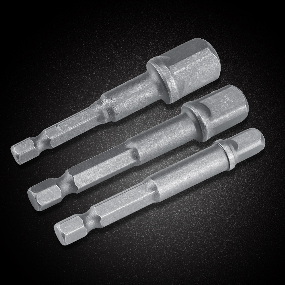 Set Mit 3 Adaptern, 1/4"-sechskant Auf 1/4", 3/8", 1/2"-steckschlüssel, Bohrverlängerungsstange, Lange Ausführung, Robuster Stahl