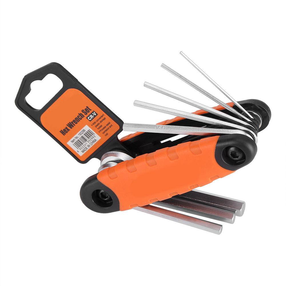 Set Mit 8 Klappbaren Sechskant-inbusschlüsseln Aus Edelstahl, Orange, Fahrrad- Und Fahrradreparaturwerkzeug, Praktisches Set.