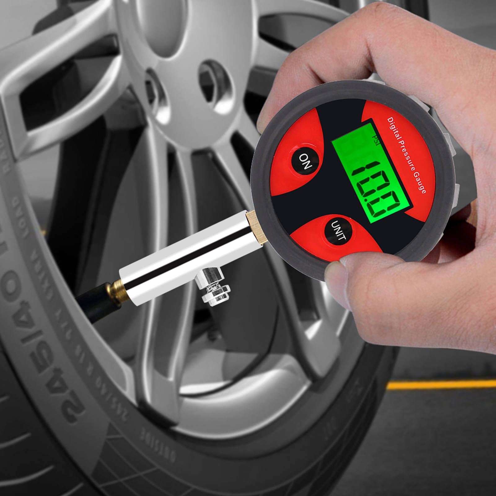 Digitales Reifendruckmessgerät 0-200 Psi, Mit Ersatzventil Und Düsen, Einfache Ablesbarkeit, Genaue Messung, Kfz-kontrollgerät, Praktisches Set.