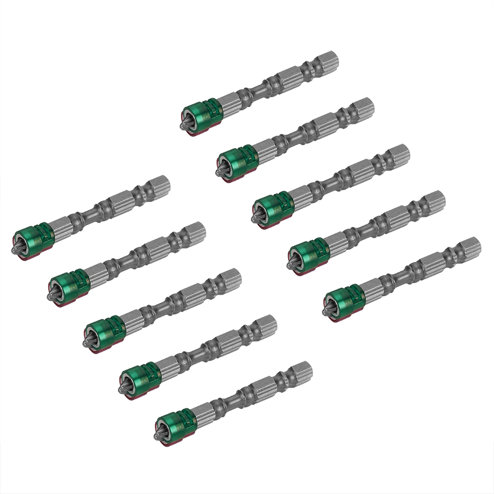Set Mit 10 Magnetischen Ph2-schraubendreherbits, 1/4-zoll-sechskantschaft, Für Elektroschrauber, Grüner Magnet