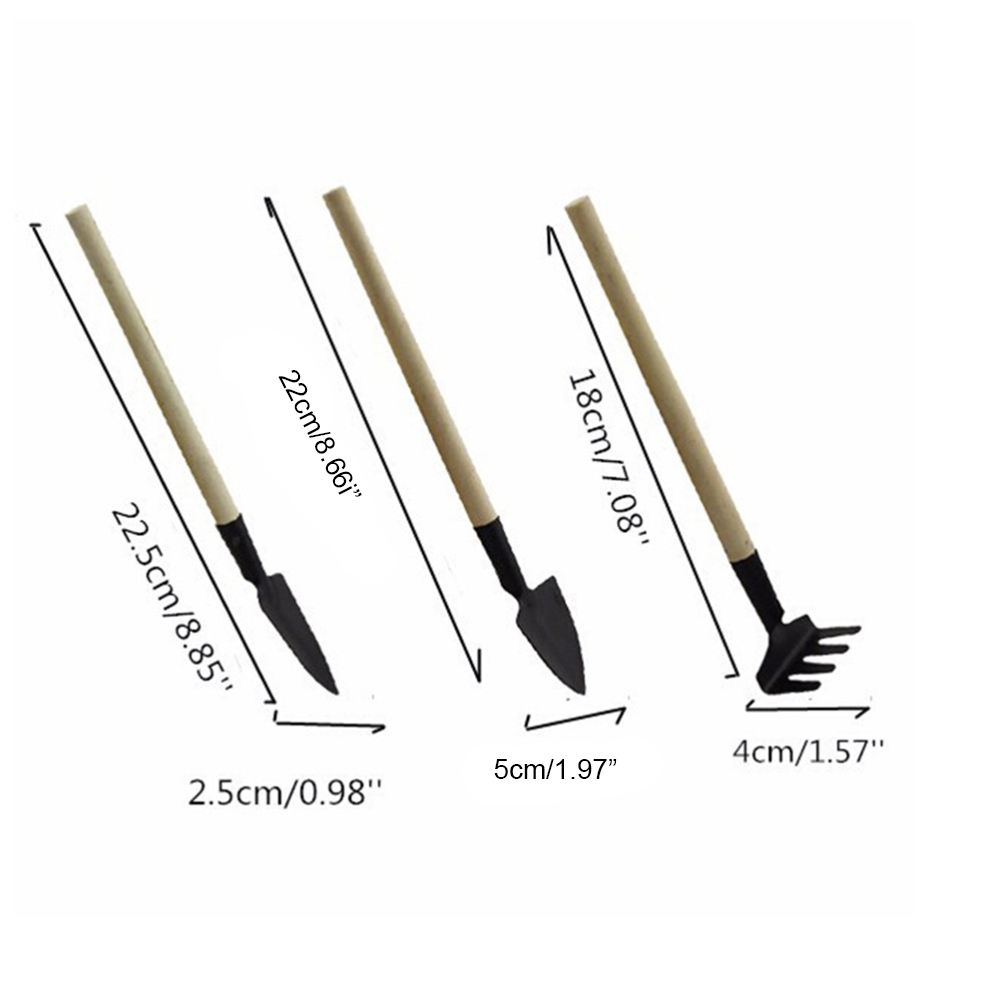 Set Aus 3 Mini-gartengeräten Mit Holzgriffen: Schaufel, Spaten, Rechen Und Pflanzkelle, Manuelles Gartenset