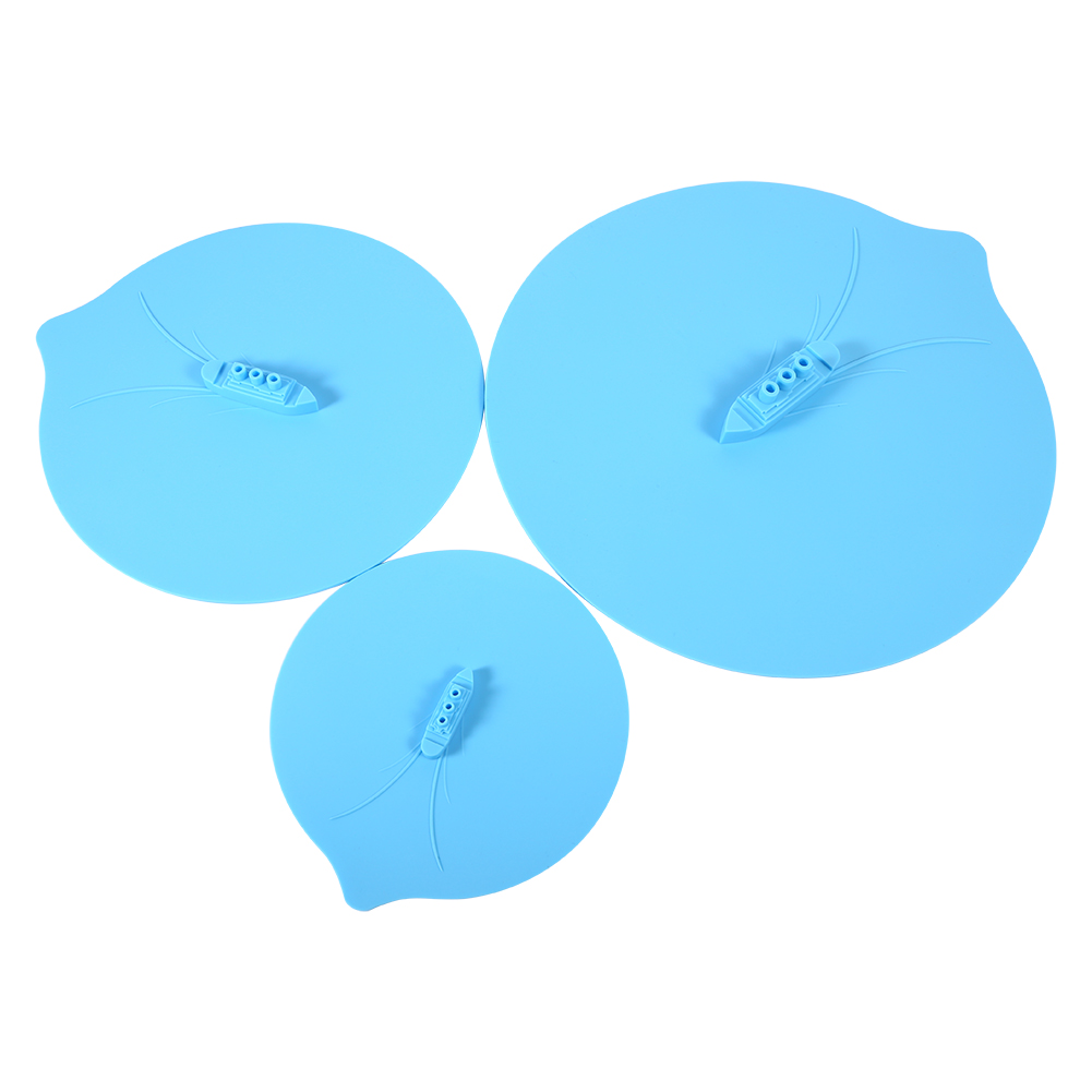 Set Mit 3 Blauen Silikondeckeln Für Töpfe, Tassen Und Becher, Dampfgarer-design, Originelles Und Wiederverwendbares Küchenzubehör.