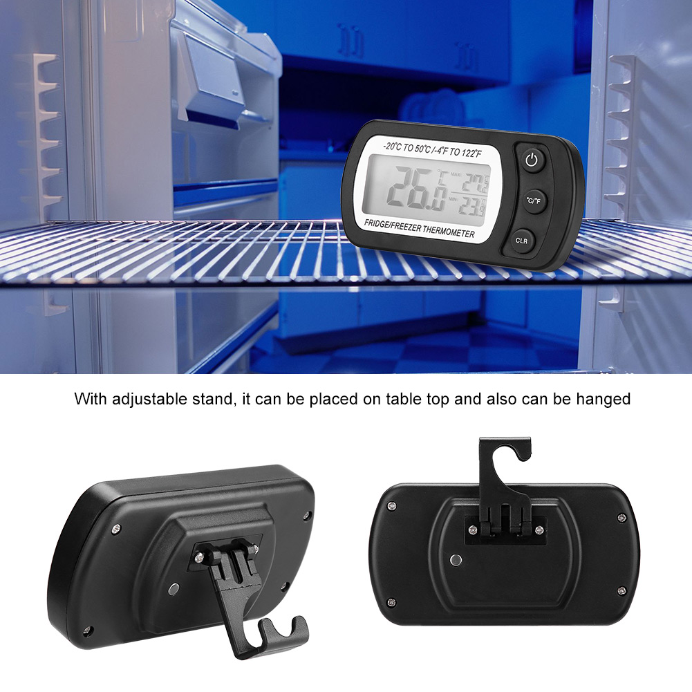 Großes Digitales Lcd-kühlschrankthermometer Mit Verstellbarem Ständer, Schwarz, Für Küche Und Gefrierschrank