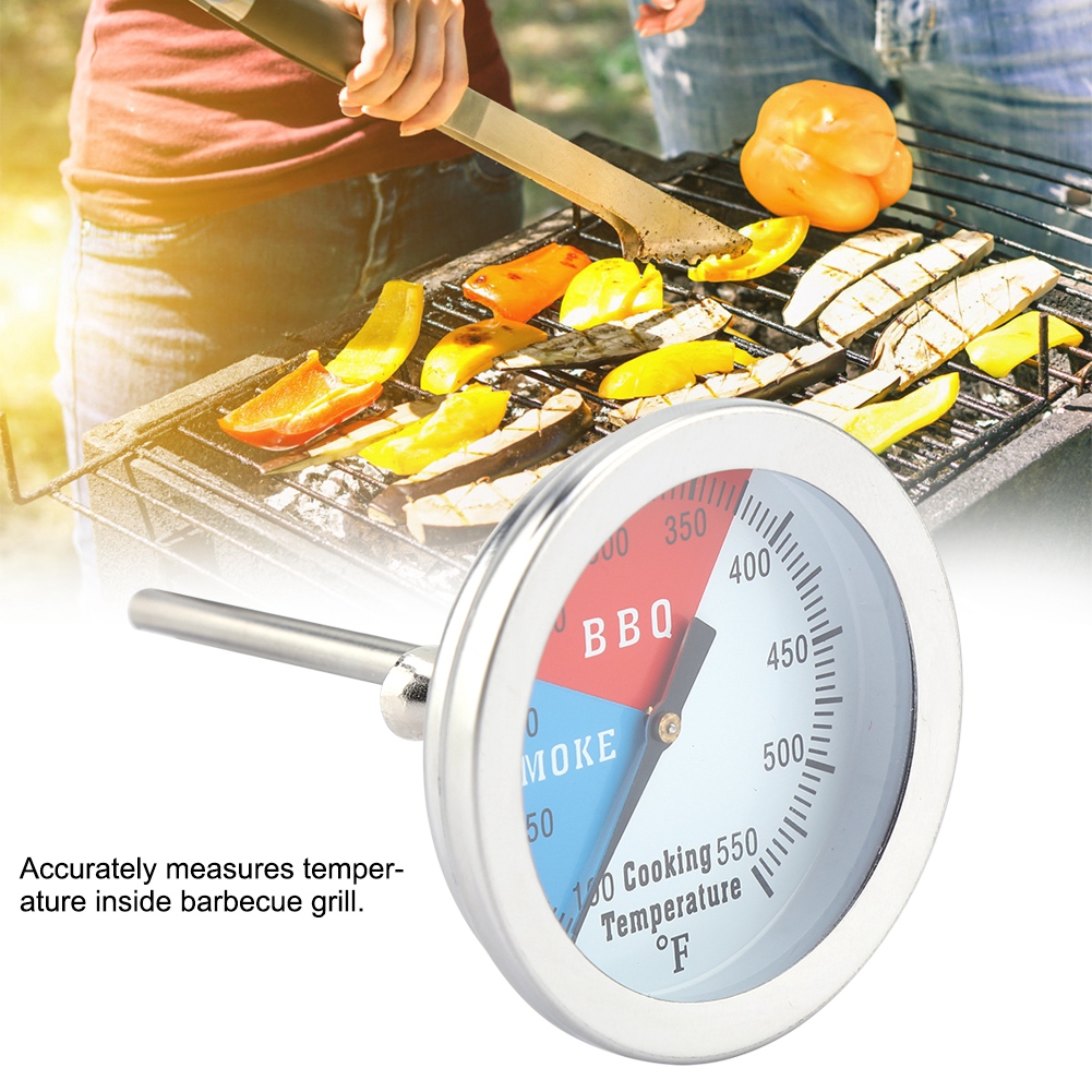 Grillthermometer Aus Edelstahl, 100–550 °f, Rundes Zifferblatt Für Deckel, Grill Und Backofen, Temperaturfühler