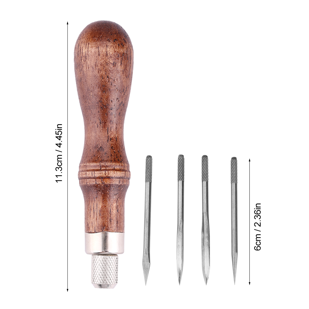Set Mit 4 Ledernähahlen Mit Holzgriffen, Diy-lederbearbeitungsbohrer, Nähahle, Lederlocher Für Bastelarbeiten