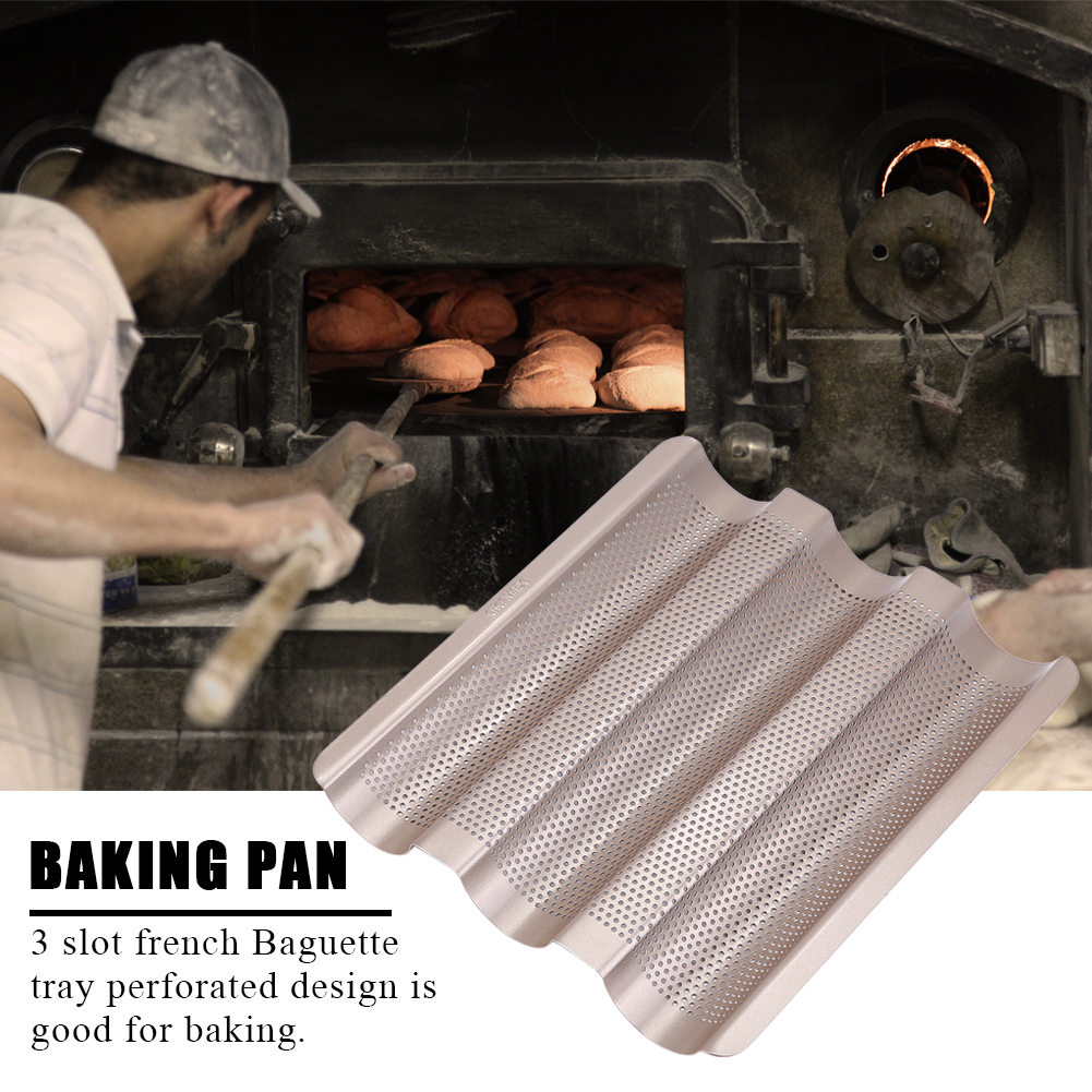 25 Cm Große Französische Brotform, Perforiertes Baguette-backblech, 3 Antihaft-rillen, Edelstahl-backblech