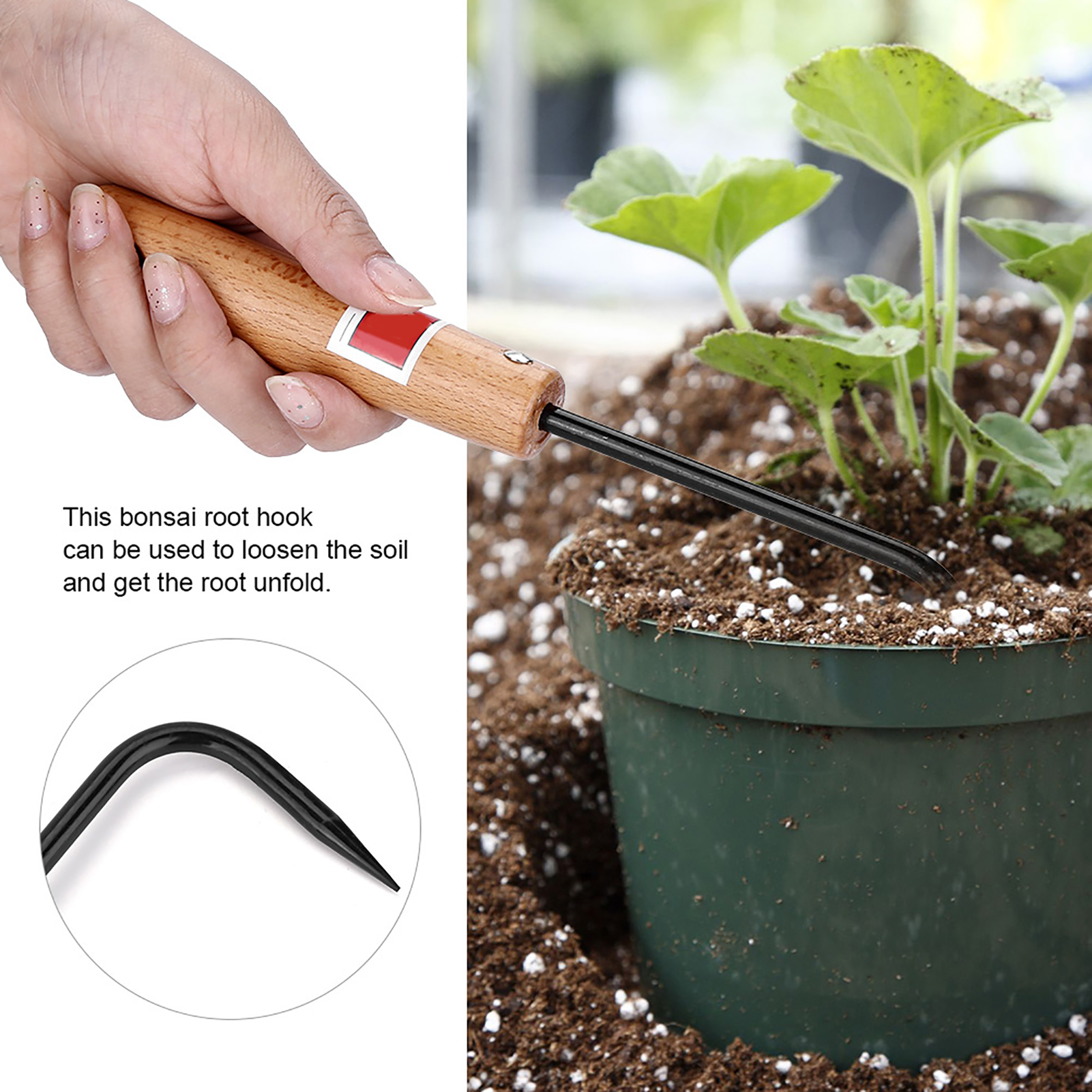 Bonsai-wurzelhaken Aus Eisen Und Buchenholz, Ergonomischer Holzgriff, Robustes Und Komfortables Gartenwerkzeug.