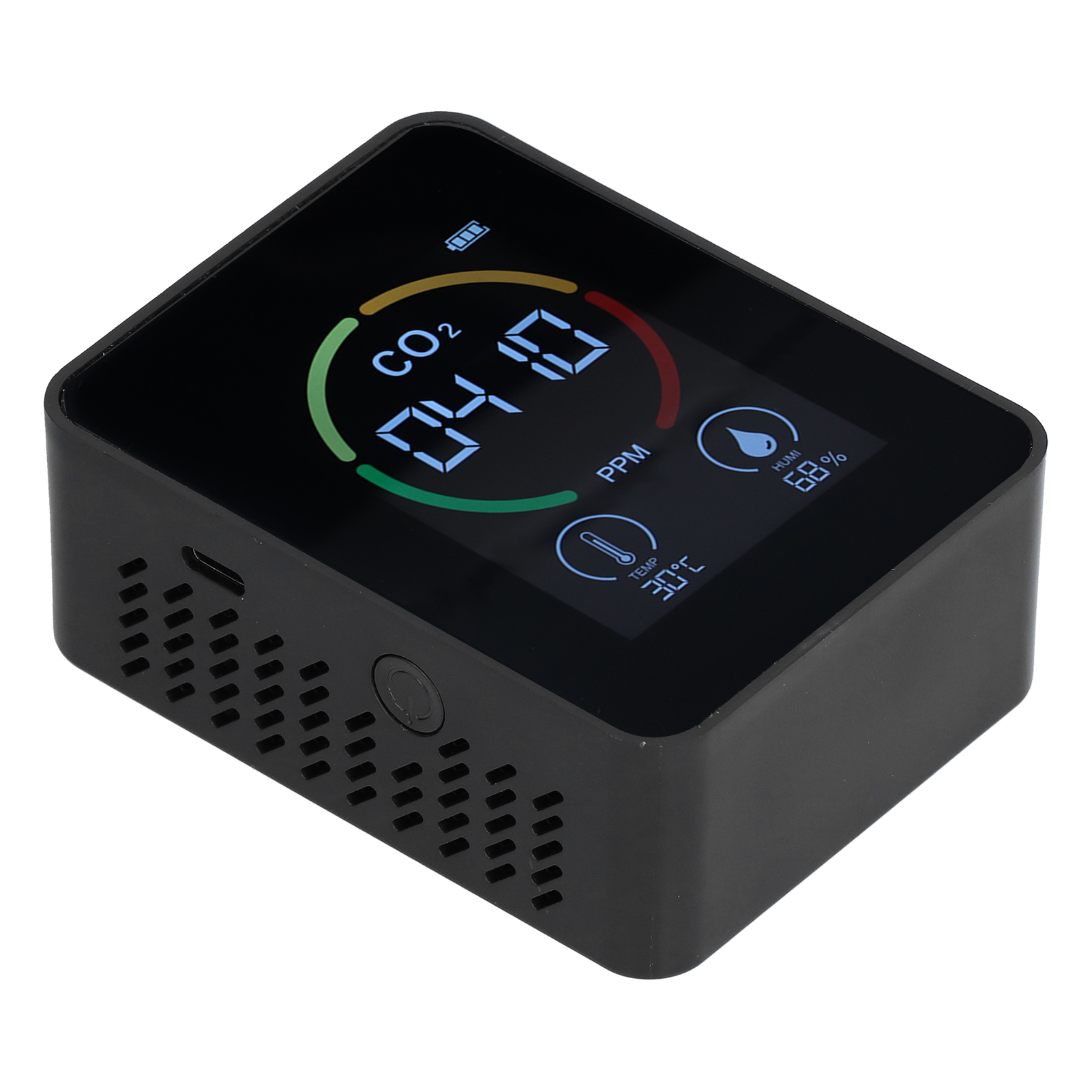 Wiederaufladbarer, Intelligenter Co2-detektor Per Usb, Infrarot-temperatur-, Feuchtigkeits- Und Luftqualitätsmonitor, Schwarz