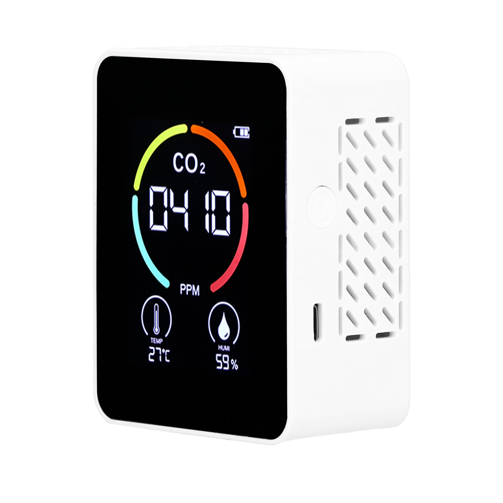 Usb-halbleiter-co2-detektor Mit Lcd-display, Misst Temperatur, Luftfeuchtigkeit Und Luftqualität, Weiß