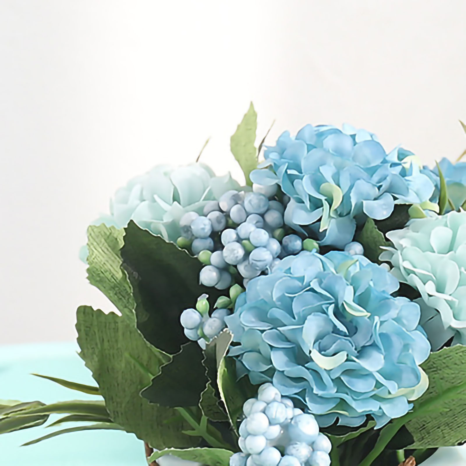 Künstlicher Topfblumenstrauß Hortensien Mit Vase Für Tischdekoration, Blau