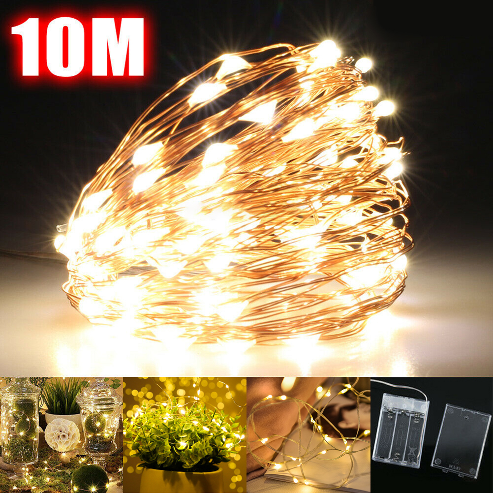 10 M Led-lichterkette, Batteriebetrieben, Kupferdraht, Wasserdicht, Weihnachtsdekoration