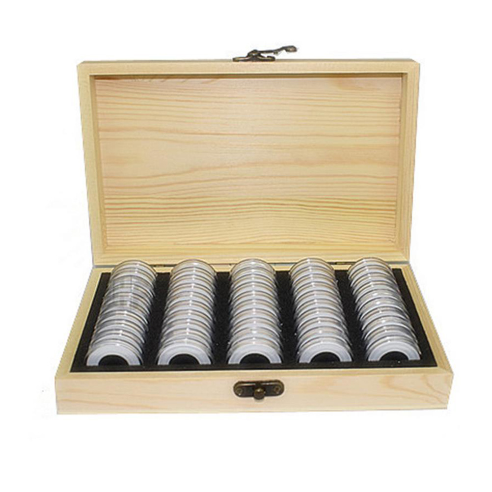 Verstellbare Runde Münzaufbewahrungsbox Aus Holz Für 50 Münzen, Ideal Zum Sammeln Von Gedenkmünzen