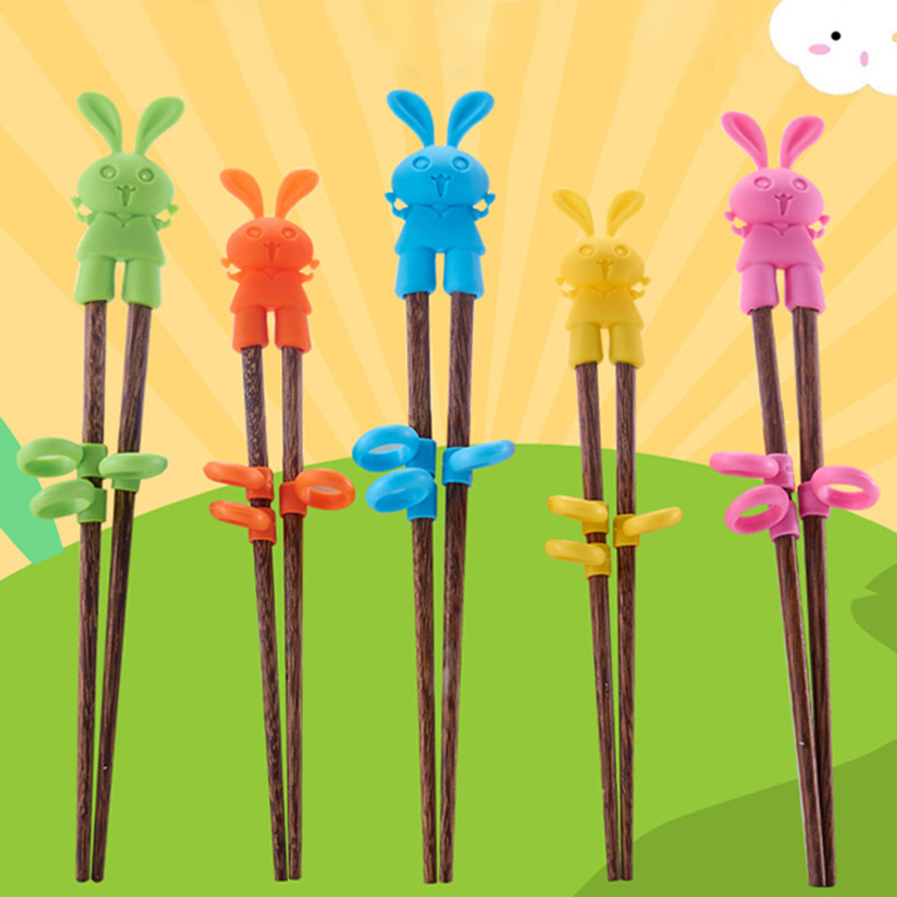 Paar Kinder-essstäbchen Aus Holz, Cartoon-motiv, Lern-essstäbchen Für Kinder, Einfach Zu Benutzen, Übungs-essstäbchen Für Kinder