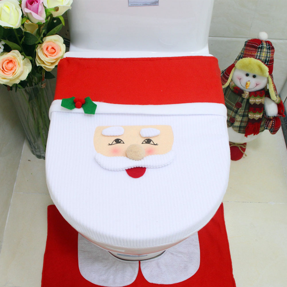 Set Aus Weihnachtlich Gemustertem, Schimmelresistentem Und Wasserdichtem Wc-sitzbezug Mit Fußpolster Und Spülkastenabdeckung