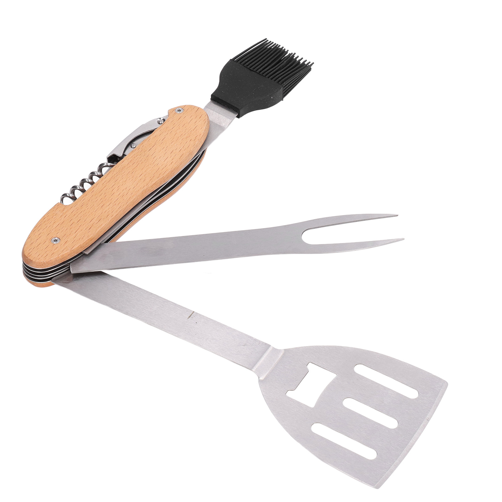 Bbq-werkzeugset 5-in-1, Multifunktional, Faltbar, Tragbar, Mit Spatel, Bürste, Gabel Und Flaschenöffner, Edelstahl-grillset