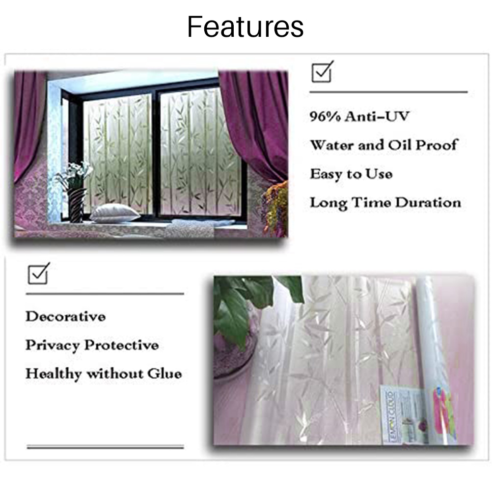 Bambus-fensterfolie, Buntglasfolie, Milchglas-fensteraufkleber, Dekorative Fensterfolie, Abnehmbare Fensteraufkleber (ohne Klebstoff)