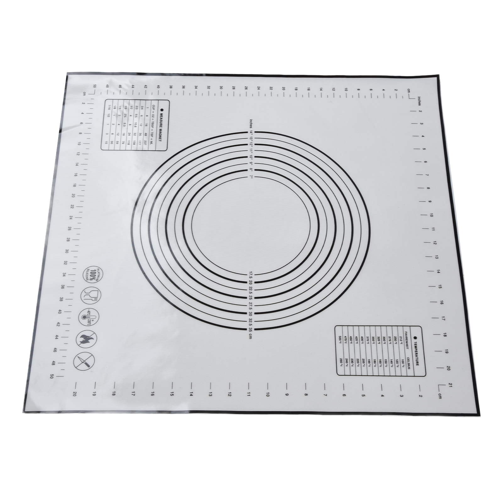 Silikon-backmatte 60 X 60 Cm / 23,6 X 23,6 Zoll, Fondantmatte Mit Skala Zum Ausrollen Von Teig, Backen, Schwarz