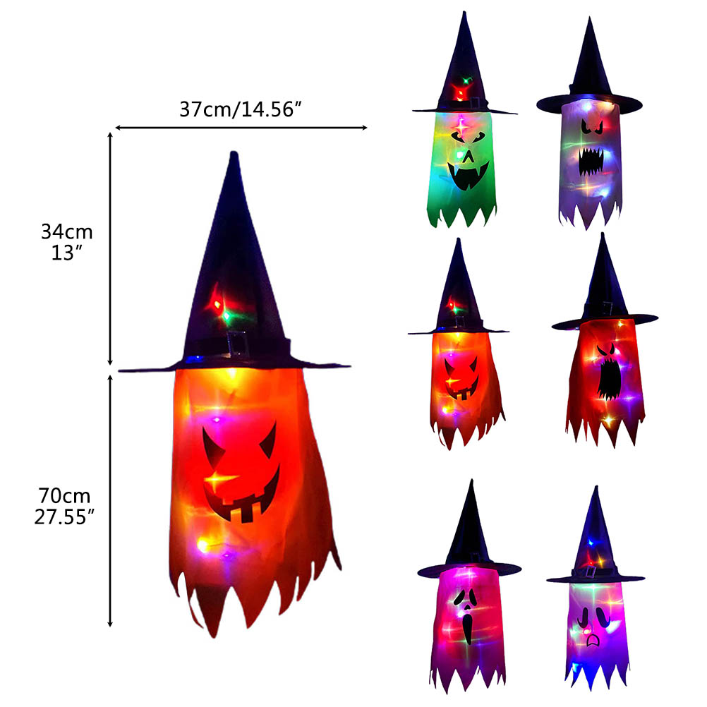 Halloween-hängedekoration Mit Beleuchteten Geister- Und Hexenhüten (led-lichterkette) – Halloween-hängedekoration Für Bäume, Veranden Und Gärten Im Freien