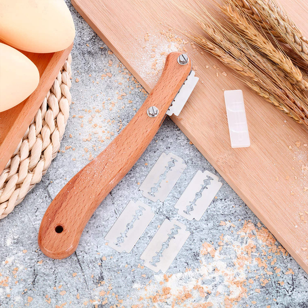Brotschneider Mit Holzgriff, Teigschneidermesser Mit 5 Austauschbaren Klingen Für Die Brotbackküche