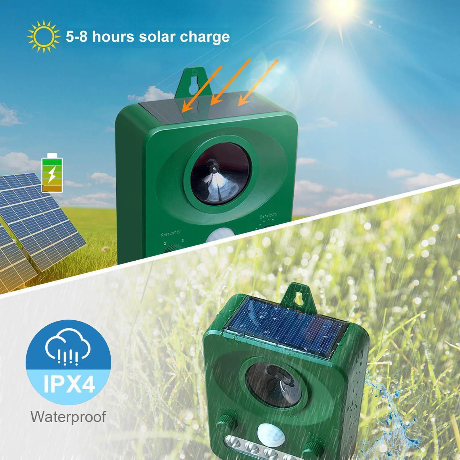Ultraschall-multifunktions-tierabwehrgerät Für Den Außenbereich Mit Solarbetrieb Und Led-blinklicht