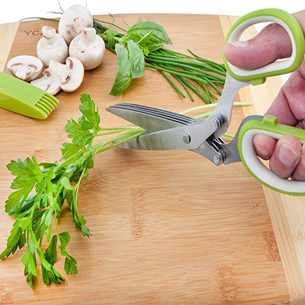 Kräuterschere Mit 5 Klingen, Küchenhelfer, Zerkleinerer Und Hacker, Mehrzweck-küchenschere Mit Schutzhülle, Bürste, Blattschäler