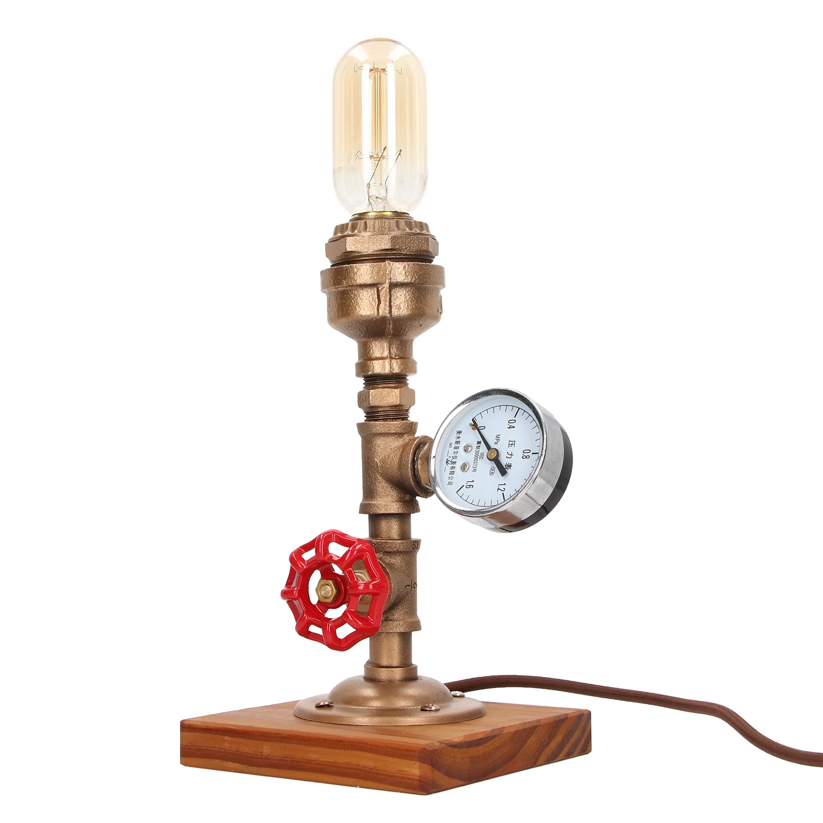 Retro-schreibtischlampe Im Industriestil, Formbarer Stahl, Karbonisierte Kiefer, Dekorative Tischlampe Für Cafés, Eu-stecker 220 V, Ohne Leuchtmittel