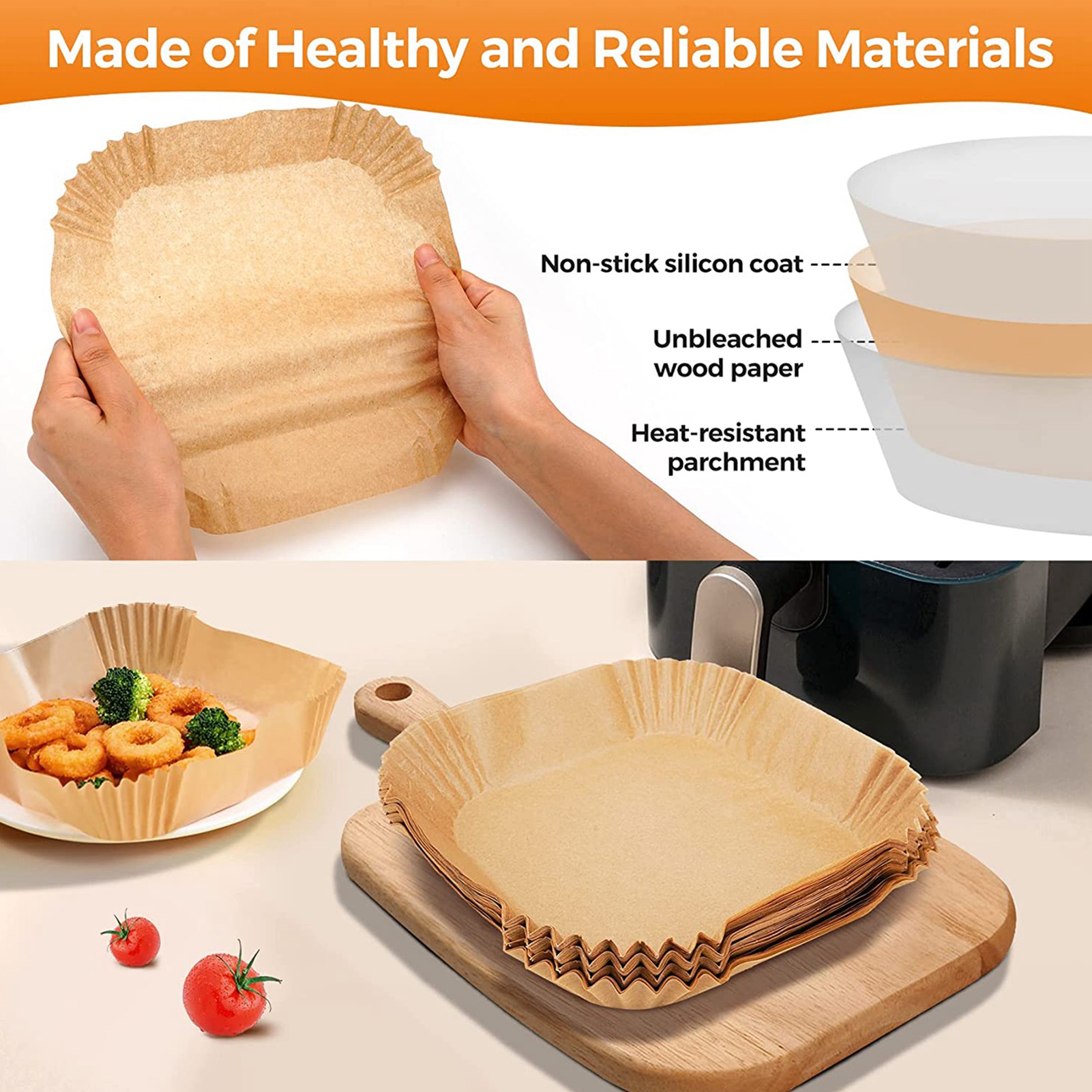 100 Stück Silikon-backpapier Für Heißluftfritteusen, Hitzebeständig, Wasserdicht Und Fettabweisend, Für Backofen, Heißluftfritteuse, Backofen, Mikrowelle