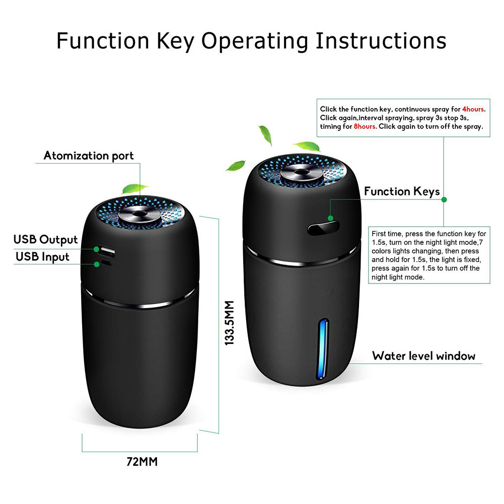 Mini-luftbefeuchter (200 Ml) Mit Usb-anschluss, Kaltnebelfunktion, 7-farbige Led-beleuchtung, Ideal Für Büro Und Auto.