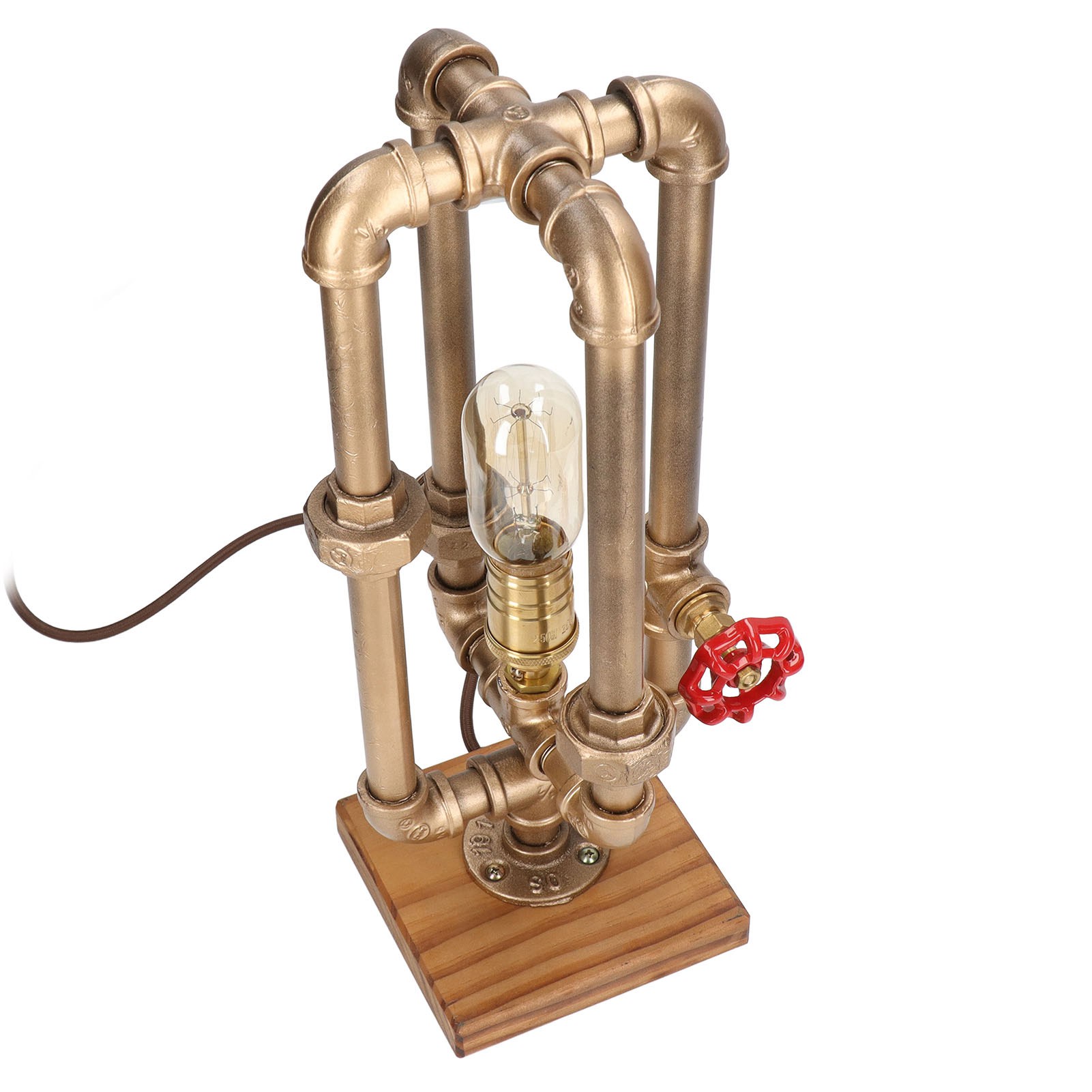 Rohrlampe Mit E27-fassung, Hitzebeständiger Lackierung, Industrie-rohrlampe Mit Handradschalter, Steampunk-tischlampe Für Hotels, Eu-stecker 220 V