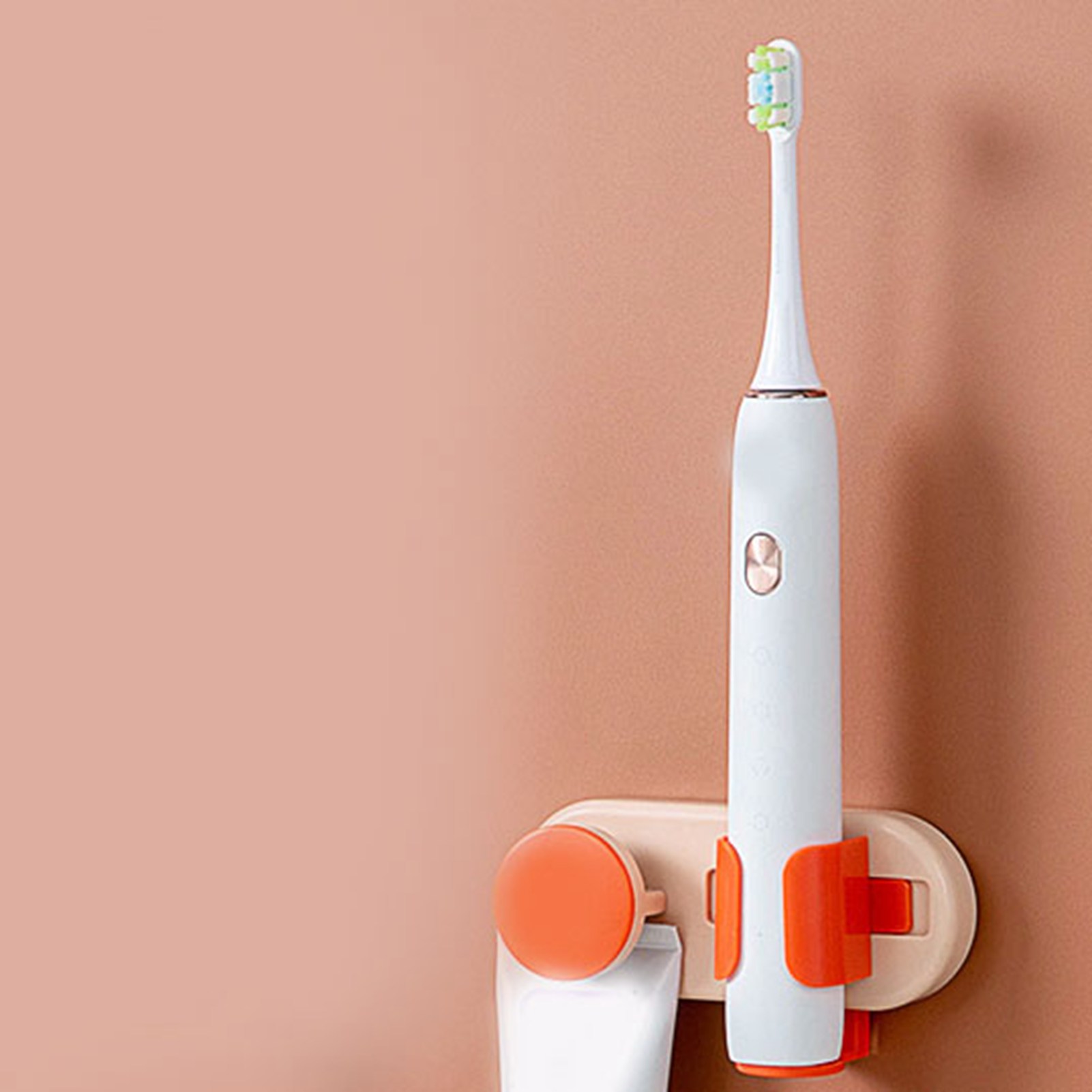 Multifunktionaler, Wandmontierter Zahnbürstenhalter Für Badezimmer Und Haushalt, Rosa-orange, Mit Becher
