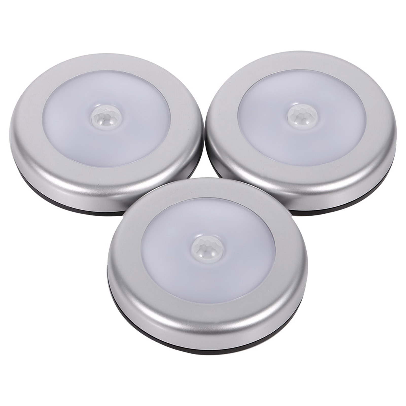 Set Mit 3 Kabellosen Pir-bewegungsmelder-nachtlichtern, 6 Runde Leds, Batteriebetrieben