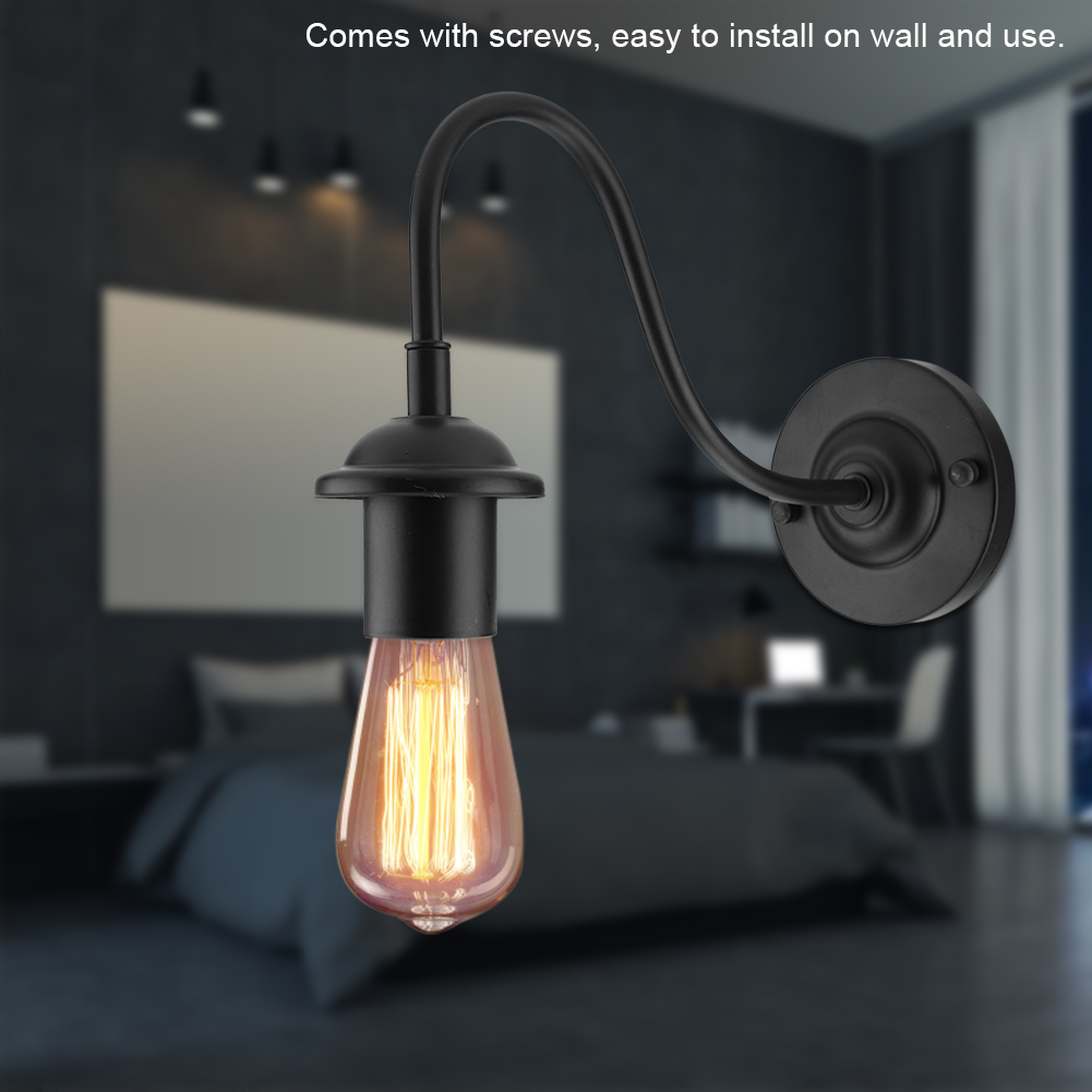 Schwarze Wandleuchte Im Vintage-stil Aus Eisen, E27 90-250v Lampe, Schlichte Industrieleuchte, Retro-wandstrahler.