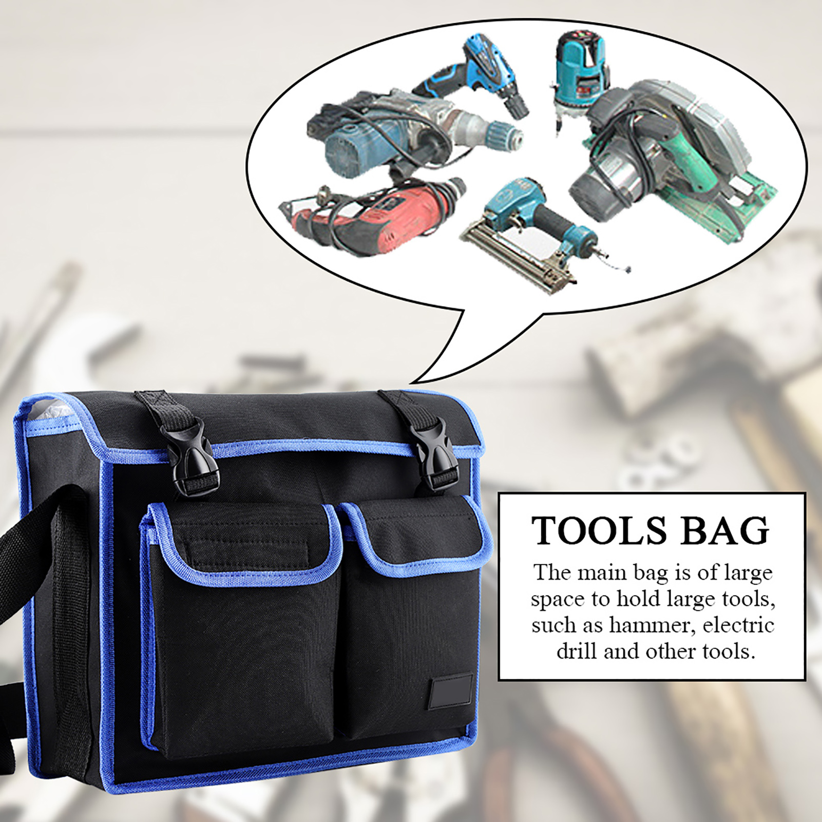 Robuste Werkzeugtasche Aus Oxford-canvas, Schultertasche Für Elektriker Und Reparaturarbeiter, Blau, Praktische Aufbewahrung.