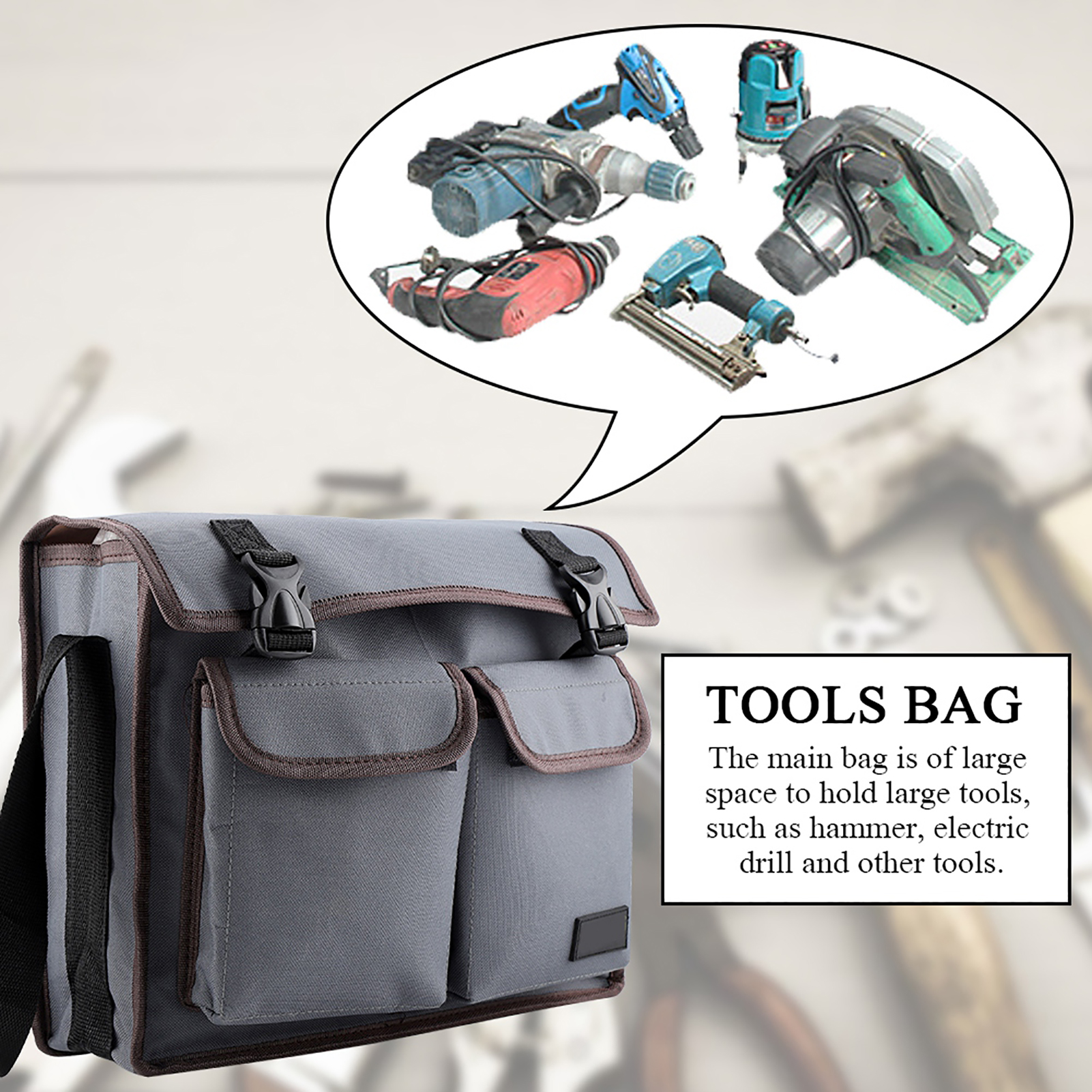 Verstärkte Werkzeugtasche Aus Oxford-canvas, Schultertasche Für Elektriker Und Handwerker, Grau