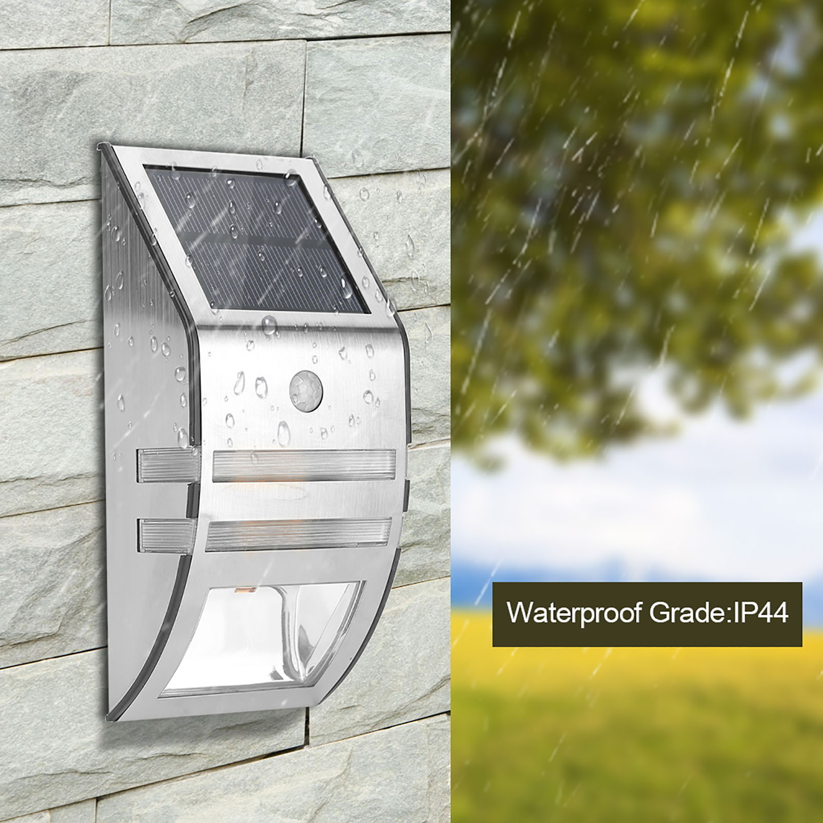 Solarbetriebene Außenwandleuchte Mit Pir-bewegungsmelder, 2 Reinweißen Leds, Silberfarben, Sicherheitsbeleuchtung Für Gartenwege, Kabelloses Set