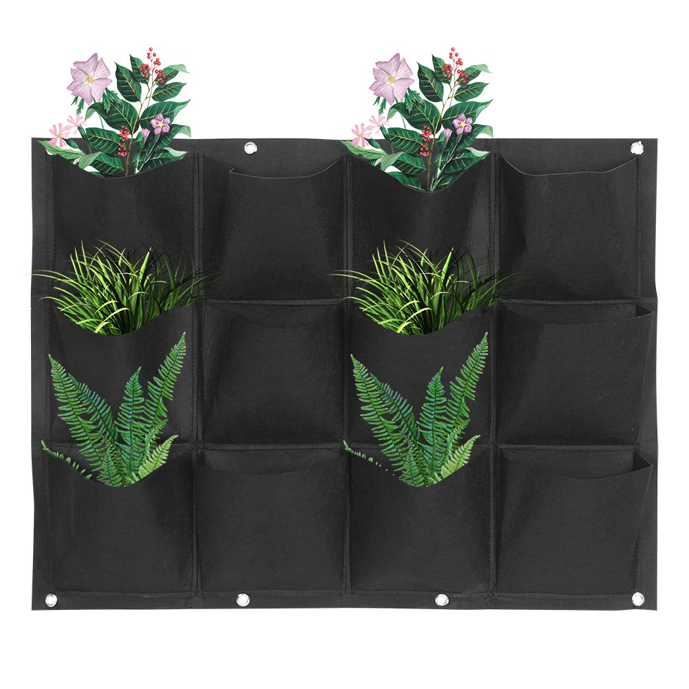 Vertikaler Pflanzbeutel Für Balkon Und Garten, Wandhänger Für Blumen Und Pflanzen, Schwarz, 12 Taschen