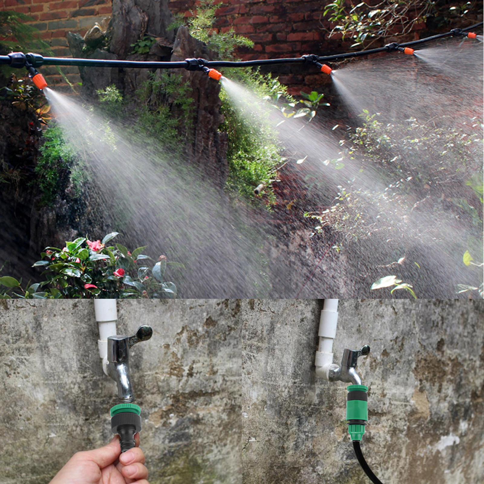Tropfbewässerungsset Für Gewächshäuser, 25 M Gartenschlauch Mit Düsen Und Pflanzensprühern, Mikrosprinklersystem
