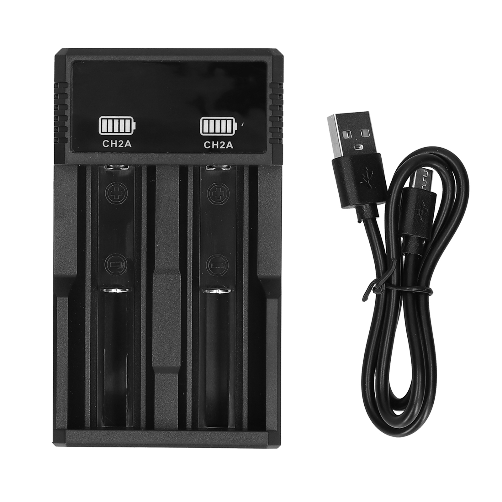 Universelles Ladegerät Mit 2 Usb-anschlüssen, Schnellladefunktion Und Kontrollleuchte Für 18500- Und 26650-lithium-akkus
