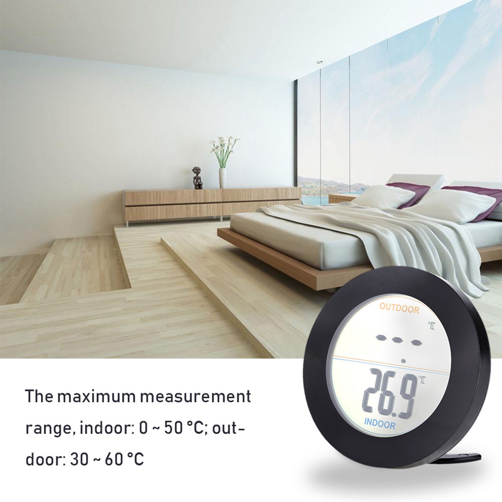 Kabelloses Thermometer Mit Lcd-bildschirm, Innen-/außensensor, Schwarz, Präzise Temperaturmessung Für Zuhause