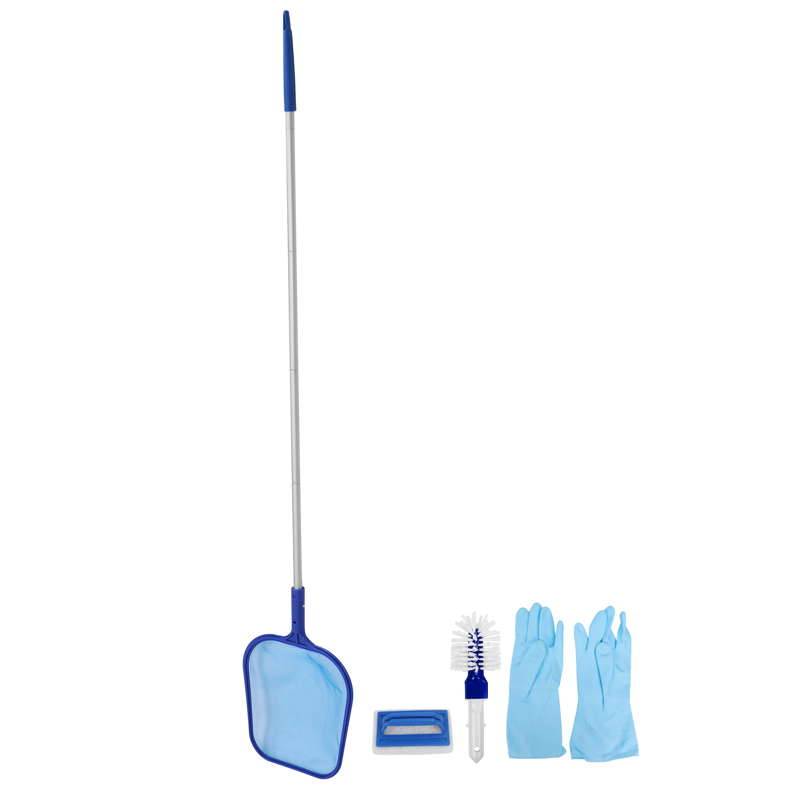 Poolreinigungsausrüstung: Laubkescher Mit Griff, Schwammbürste, Handschuhe, Komplettes Zubehör.