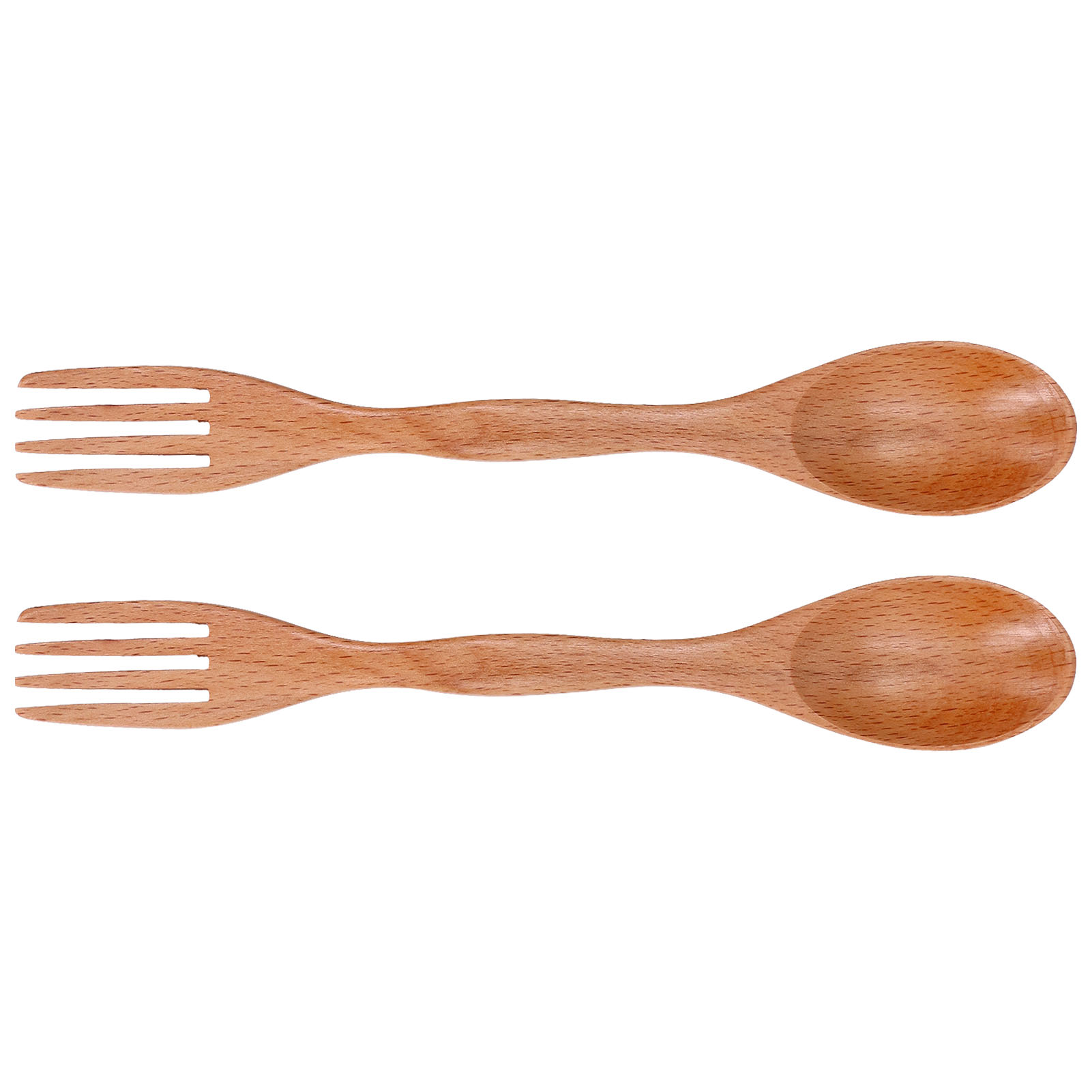 Buchenholz-löffel Und -gabel, 2-teiliges Set, Gemischtes Besteck Für Desserts, Naturholz-geschirr, Doppelt Verwendbar, Ideal Für Mahlzeiten Und Picknicks.