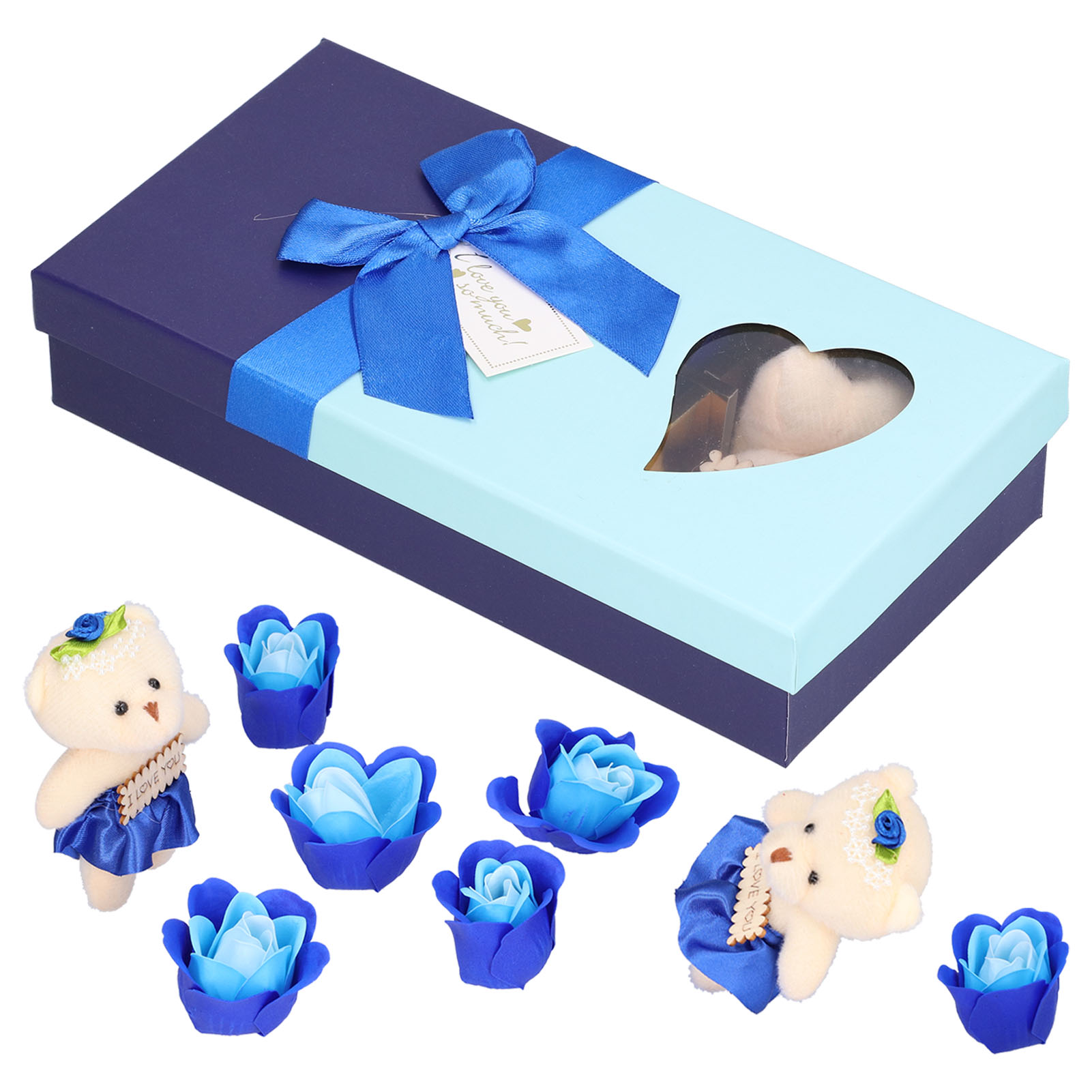 Blauer Künstlicher Blumenbär, Romantisches Deko-plüschtier, Bezauberndes Geschenk Zum Valentinstag, Muttertag Oder Zur Hochzeit, Elegante Geschenkbox